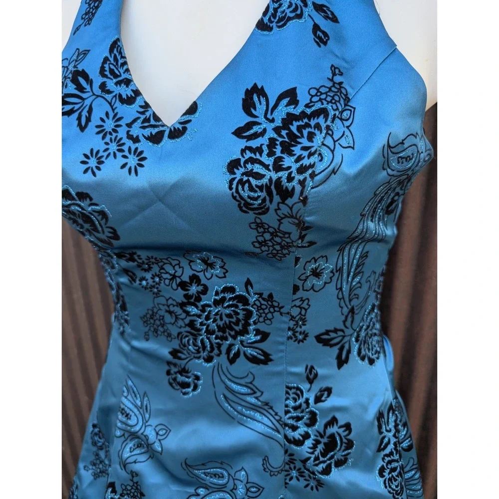 Vintage Y2K Teal Halter Dress Size 7 Tulle Whimsigoth Fairy‎ Grunge Glitter Prom